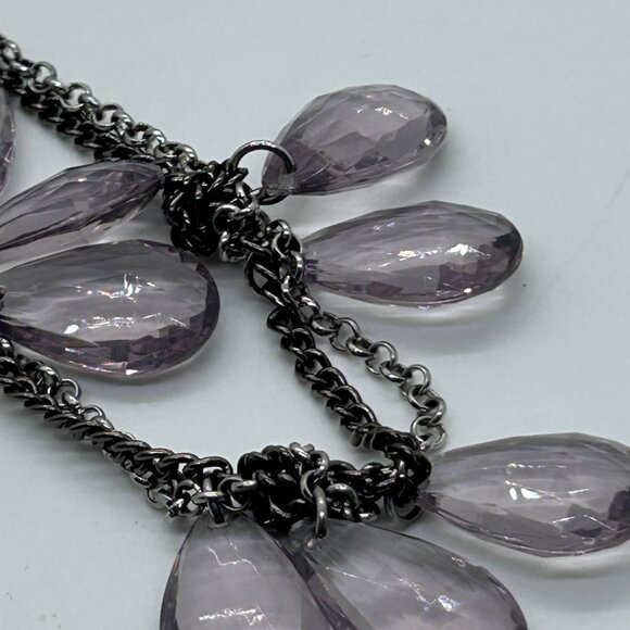 Loft Double Strand Necklace Purple Faceted Teardrop Silver-Tone Chain Vintage - Picture 6 of 15